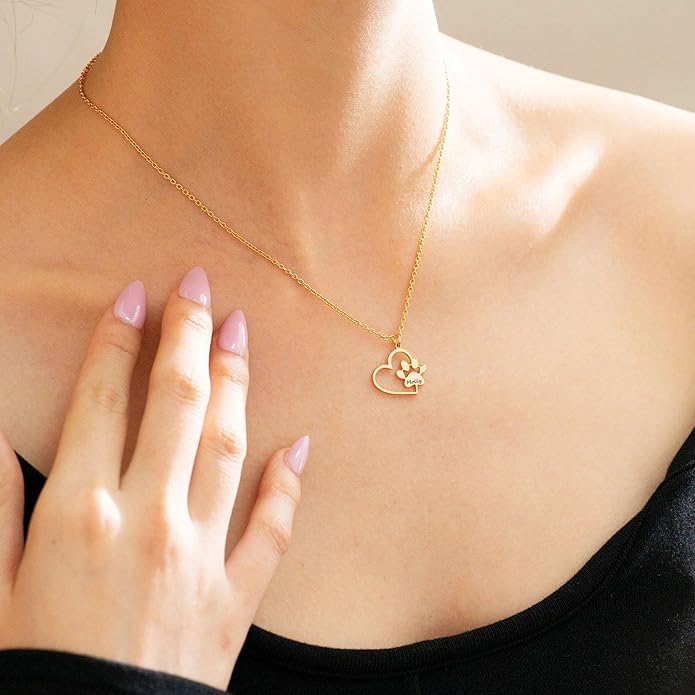 Customized Paw Print Necklace Personalized Pet Name Necklace Custom Engraved Dog Cat Paw Pendant Necklace Pet Memorial Gift for Pet Lovers