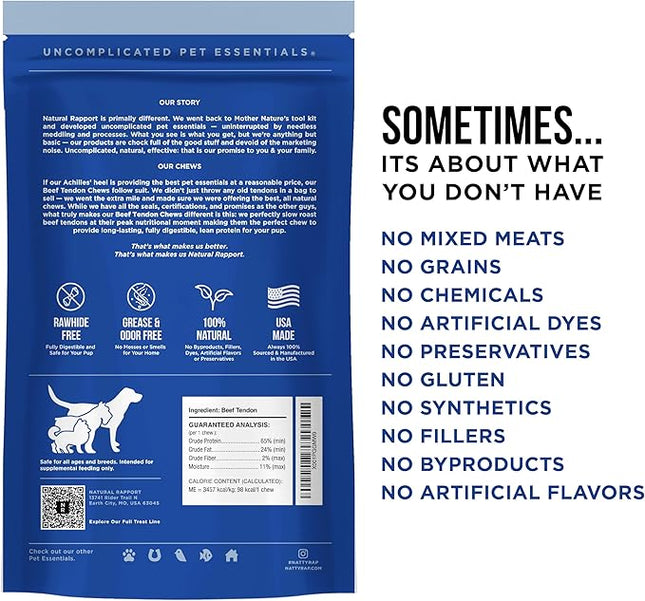 Natural Rapport Beef Tendon Dog Treats - The Only Beef Tendon Chews Dogs Need- All Natural Dog Treats for Small and Large Dogs (5 Chews)