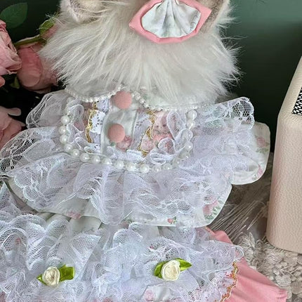 Fashion Sweet Puppy Dog Lace Princess Dress for EXTRAL Small and Small Dog A-Pink XX-Small