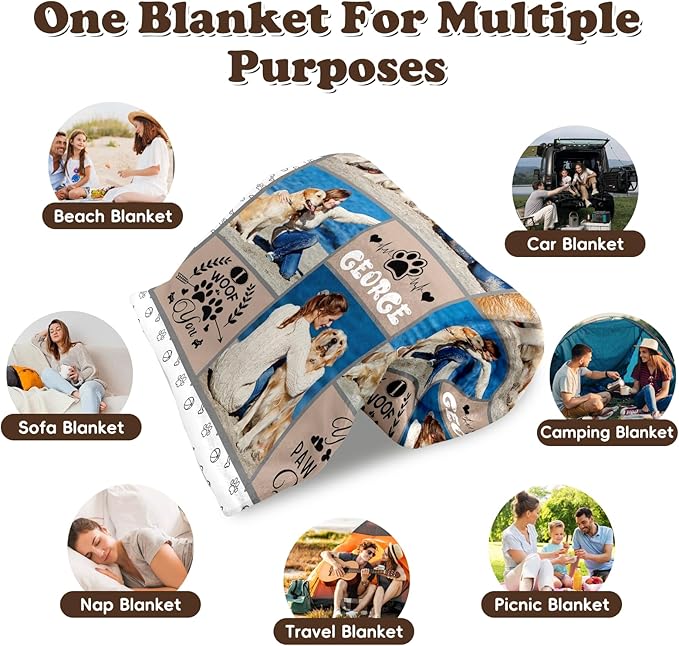 Personalized Pet Memorial Throw Blanket with Photo-Pet Memorial Gifts for Dogs Cats Loss of Dog Sympathy Gift Bereavement Remembrance Passing Away Gifts (6-Photos)