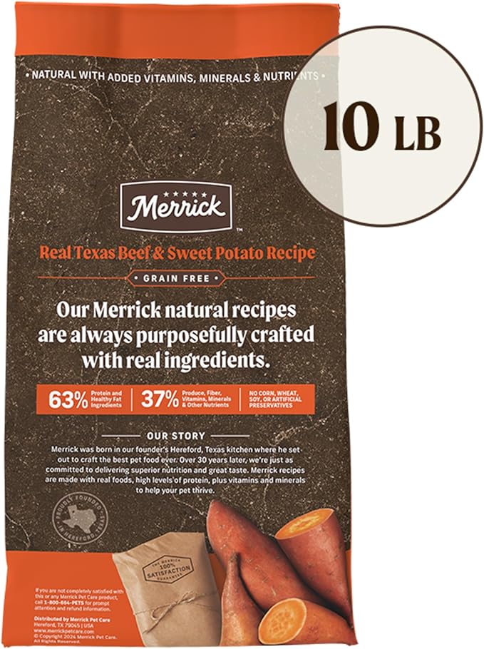 Merrick Premium Grain Free Dry Adult Dog Food, Wholesome And Natural Kibble, Real Texas Beef And Sweet Potato - 10.0 lb. Bag