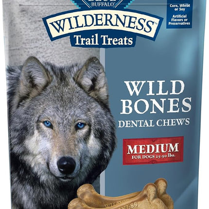 Blue Buffalo Wilderness Wild Bones Grain-Free Dental Chews Dog Treats, Medium, 10-oz Bag