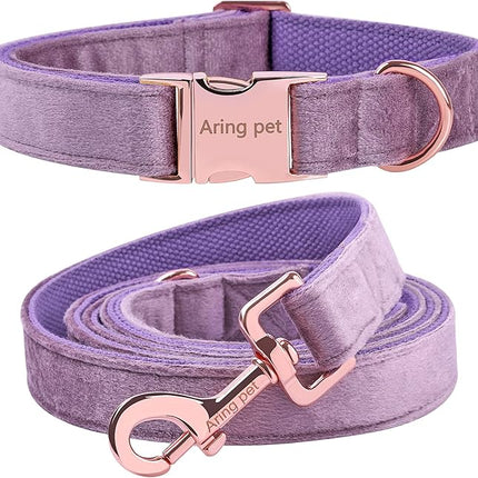 ARING PET Velvet Dog Collar and Leash Set, Soft Dog Collar and Leash, Adjustable Collars for Dogs