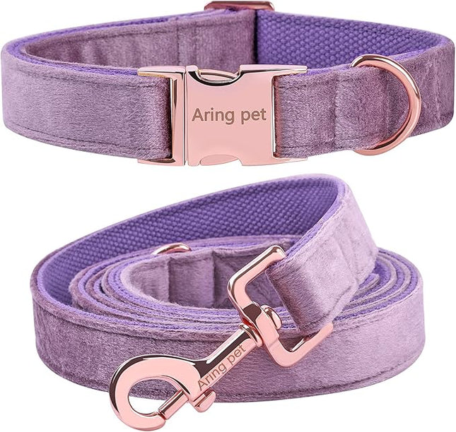 ARING PET Velvet Dog Collar and Leash Set, Soft Dog Collar and Leash, Adjustable Collars for Dogs