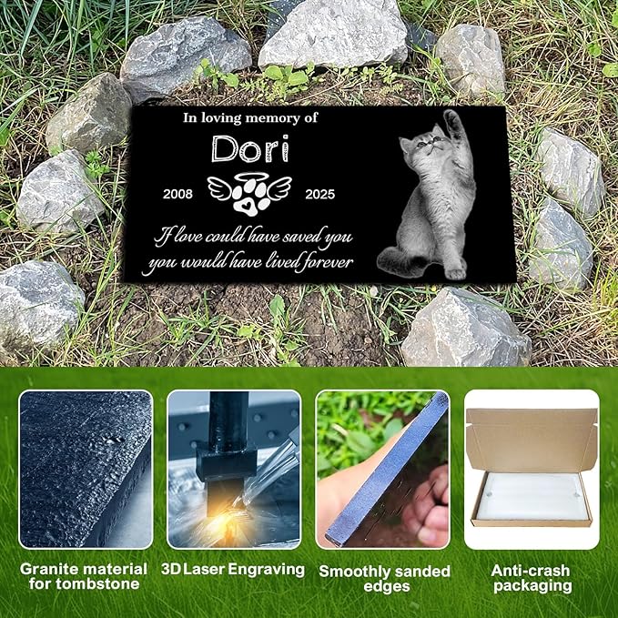 Pet Memorial Stones for Dogs & Cats, Personalized Dog Memorial Plaques for Pet Grave Stones for Outdoor - Cats Headstones, Tombstones for Grave Markers with Photo