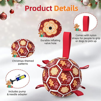 Diman Dog Soccer Ball with Straps, Christmas Dog Toys, Pet Toys Balls for Meium Large, Pet Birthday Gift, Outdoor Pet Toys for Tug of War (7 Inch)