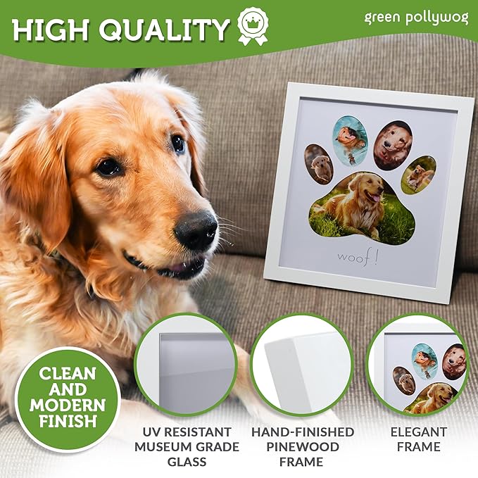 Green Pollywog 5-Opening Paw Print Collage Frame | Paw Print Picture Frame | Display for Photos for Pets | Dog Mom Gift | Dog Dad Collage | Pet Memorial Picture Gallery