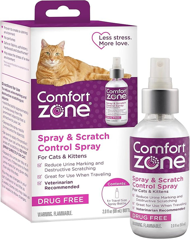 Comfort Zone Cat Calming Pheromone Spray: Travel Size (2 oz); Proven to Reduce Destructive Scratching, Urine Marking, and Stress