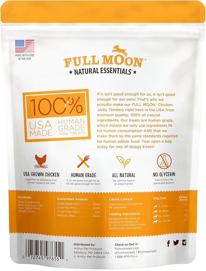 Full Moon Chicken Jerky Tenders Healthy All Natural Dog Treats Human Grade Made in USA 26 oz (Pack of 2)