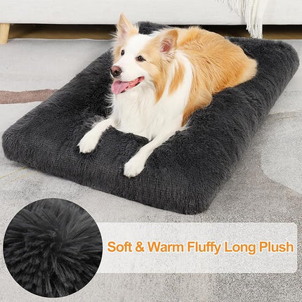 KSIIA Dog Crate Bed Washable Dog Beds for Large Dogs Deluxe Plush Fluffy Comfy Thick Kennel Pad Anti-Slip & Anti-Scratch Pet Sleeping Mat, 35 x 23 Inch, Dark Gray
