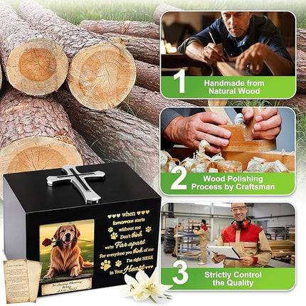 Handmade Pet Urns for Dog or Cat,Wooden Waterproof Memorial Pet Keepsakes Urns,Pet Ashes Box with Photo Frame,Decorative Cross, Honoring Your Beloved Pets,Pet Sympathy Remembrance Gift