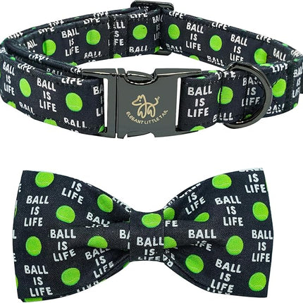 Elegant Little Tail Balls Print Summer Dog Collar with Bow Tie - Cute Bowtie Collar for Small, Medium & Large Dogs