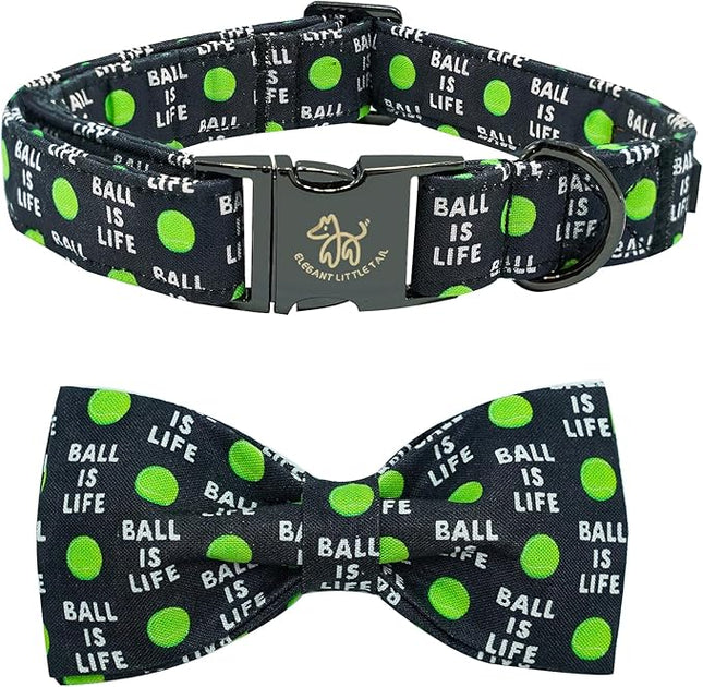 Elegant Little Tail Balls Print Summer Dog Collar with Bow Tie - Cute Bowtie Collar for Small, Medium & Large Dogs
