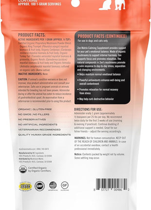 Om Mushroom Matrix Pet - Canine | Zen Matrix Mushroom Blend | USA Grown Human-Grade Organic Mushroom Powder Pet Supplement | Calming Soothing Support for Dogs & Cats | 100 Grams, 3.5 oz