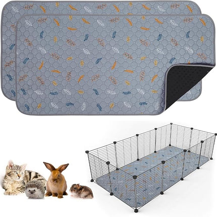 Sunheir 2 Pack Washable Guinea Pig Pee Pads, 24" x 48" Waterproof Reusable Guinea Pig Cage Liners, Absorbent Bedding Training Mat for Small Animal Guinea Pigs Rabbit Bunny Hamster - Light Grey