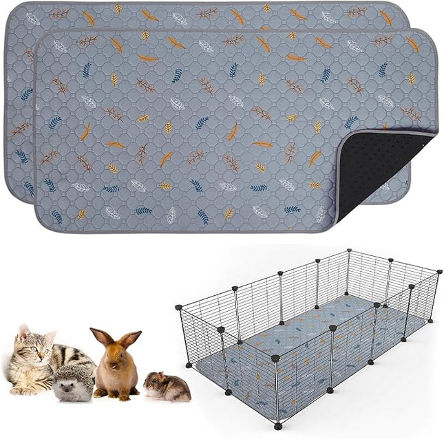 Sunheir 2 Pack Washable Guinea Pig Pee Pads, 24" x 48" Waterproof Reusable Guinea Pig Cage Liners, Absorbent Bedding Training Mat for Small Animal Guinea Pigs Rabbit Bunny Hamster - Light Grey