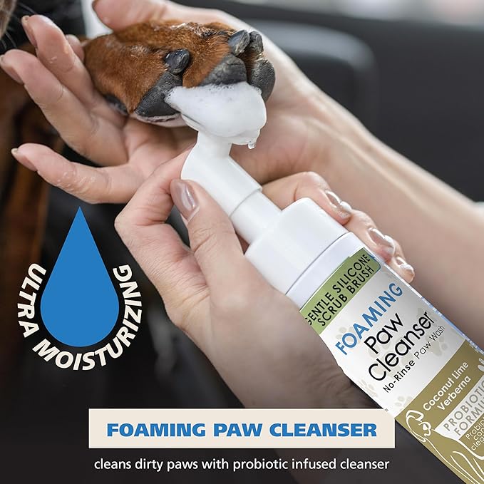 Wahl USA Gentle Foaming Dog Paw Cleaner, No-Rinse Probiotic Formula with Soft Silicone Paw Scrubber Brush, Coconut Lime Verbena Scent, 8 fl oz – Model 3028477