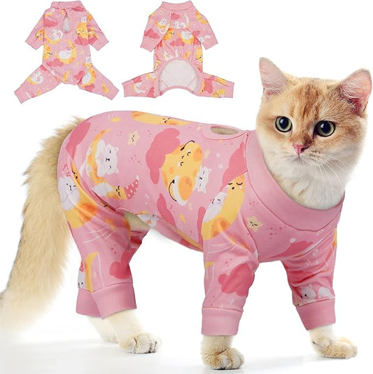 PUMYPOREITY Cat Hair Sticky Shirt – Breathable & Lightweight, Reduces Shedding Fur Pajamas, Prevents Licking Wounds After Surgery, Cat Sweaters - Soft & Machine Washable, Pink, L