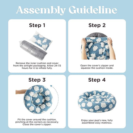 LE SURE Donut Dog Beds Extra Large Sized Dog - Round Pet Beds for Calming Puppy with Washable Cover, Orthopedic Modern Beds with Jacquard Shaggy Plush & Anti Slip Bottom, 42 Inch，Blue