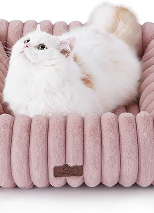 Bedsure Cute Dog Bed for Small Dogs & Cats - Washable Furry Puppy Beds, Rectangle Orthopedic Corduroy Fleece Pet Beds with Removable Zipper Cover, 20x19x6inches, Blush Pink