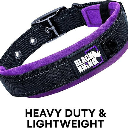 Black Rhino Reflective Dog Collar - Heavy Duty Adjustable Comfort Collar with Ultra Soft Neoprene Padding for All Breeds - Weatherproof, Lightweight Dog Collars for Medium Dogs (Medium, Purple/Black)