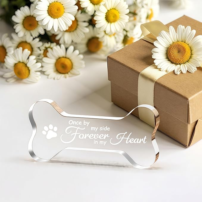 Cynlsum Pet Memorial Ornament Remembrance Gifts Loss of Dog Cat Sympathy Gift Crystal Bone Shape Decor Ornament for Dogs Puppy Keepsake