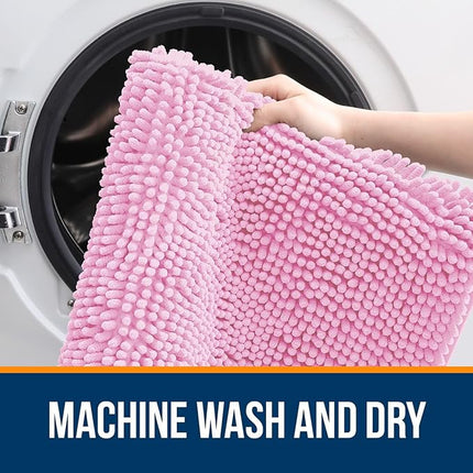 OLANLY Bathroom Rugs 47x24, Extra Soft Absorbent Chenille Bath Rugs, Rubber Backing Quick Dry, Machine Washable Bath Mats for Bathroom Floor, Tub and Shower, Home Decor Accessories, Pink