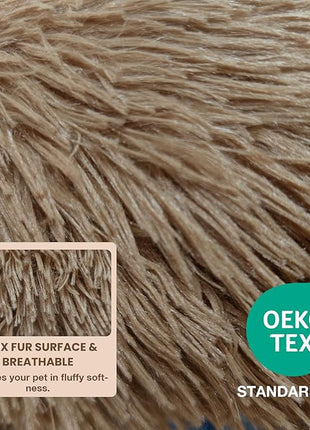Calming Dog Bed Cat Bed Medium Size Dog - Donut Washable Medium Pet Bed, Warm Kitten Nest 24 inches Anti-Slip Round Fluffy Plush Faux Fur Cat Bed, Fits up to 25 lbs Pets, (Classic Camel)