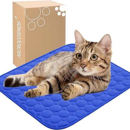 MICROCOSMOS Summer Cooling Mat & Sleeping Pad- Water Absorption Top, Materials Safe, Easy Carry, EZ Clean. Keep Cooling for Pets, Kids and Adults.(Dark Blue, 19" x 15")
