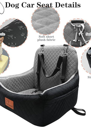 Car Dog Seat,Pet Booster Carseats for Dogs up to 25lbs,Safe and Comfy Puppy Travel Car Bed with Storage Pockets and 2 Safety Belt,Ultra Soft Fabric, Easy to Install,Fully Removable Washable.