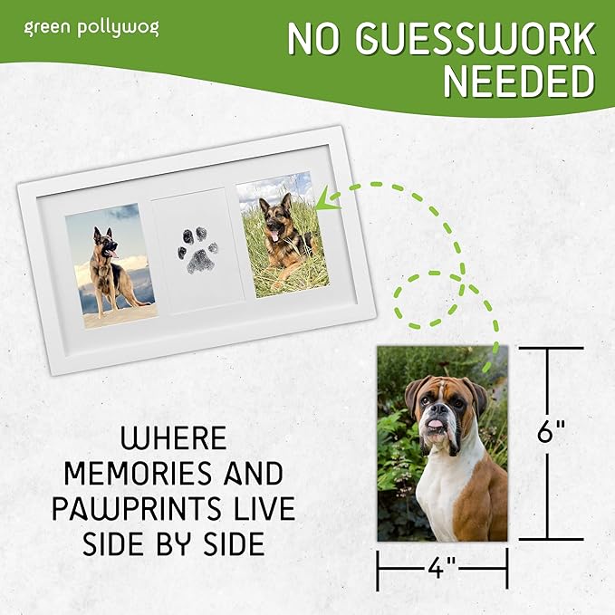 Green Pollywog Paw Print & Nose Print Kit with No-Mess Ink Pad | White | Pet Memorial Picture Display | Dog & Cat Keepsake Gift