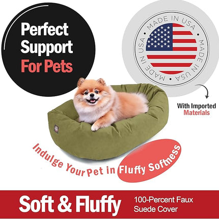 Majestic Pet 24 Inch Suede Calming Dog Bed Washable 24x19x7 (Inch) – Cozy Soft Round Donut Dog Bed with Spine Support for Dogs to Rest Their Head - Pet Bed Small – Sage (2025)