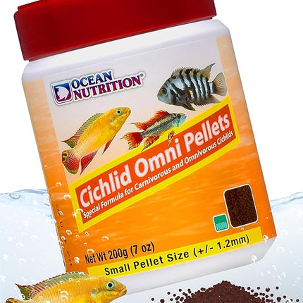 Ocean Nutrition Fish Food Cichlid Pellets, High Protein (41%) Soft Moist Sinking Pellets for Omnivorous Predatory Cichlids - Enhances Color & Growth, 7 oz (200 g), Small Pellet