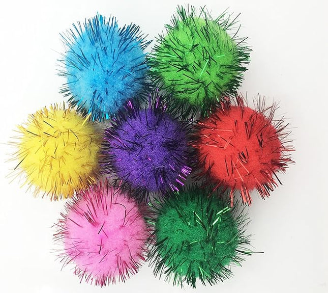 VAPKER 30 Piece Assorted Color Sparkle Balls Cat's Favorite Toy Tinsel Pom Poms Glitter