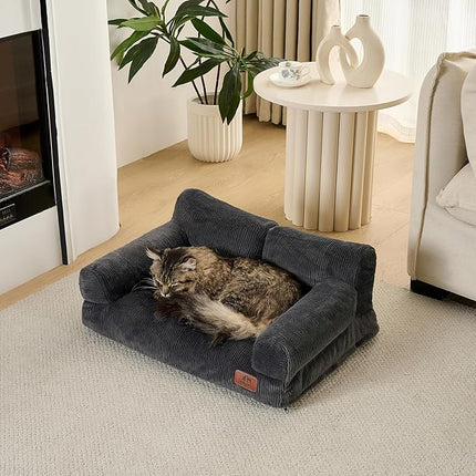 Hollypet Fluffy Plush Pet Cat Couch Soft Calming Pet Sofa Beds for Medium Small Cats and Dogs, Dark Charcoal Gray