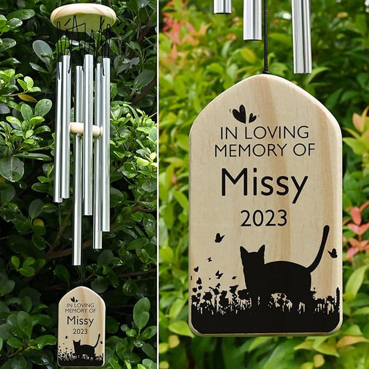 Cat Memorial Gifts for Loss of Cat, Jocidea Personalized Cat Memorial Wind Chime, Loss of Cat Sympathy Gift, Cat Remembrance Gifts, in Memory of Cat - in Loving Memory