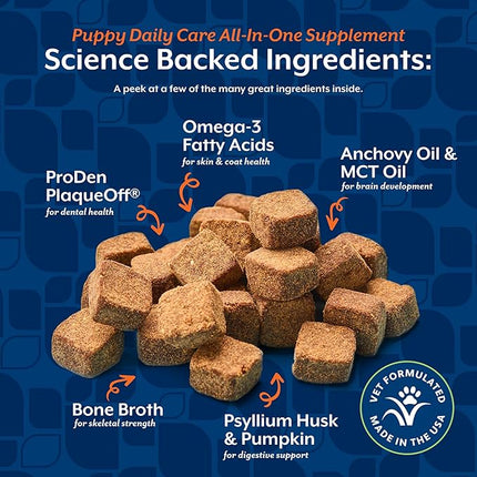 NaturVet All-In-One Puppy Daily Care, 6-In-1 Support Dog Soft Chews to Help Bones, Joints, Digestion, Teeth, Cognition, and More, Hickory Smoked Bacon Flavored Pet Supplement for Puppies, 60 Count Jar