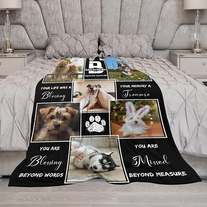 Custom Dog Memorial Gifts for Loss of Dog Cat, Personalized Dog Blankets with Photos, Pet Memorial Throw Blanket Gifts, Pet Loss Gifts, in Loving Memory Blanket for Dog Cat Lovers Dog Mom Dog Dad