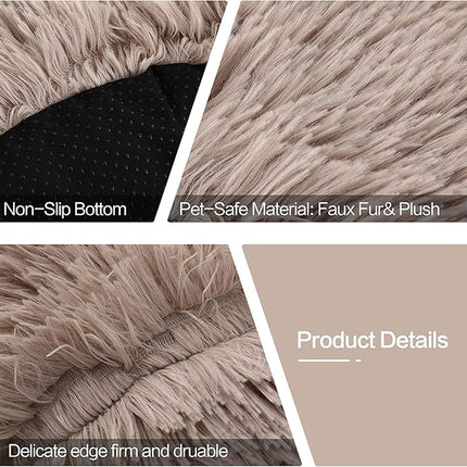 Cat Beds for Indoor Cats - Cat Bed Washable 20 inches, Dog Beds for Small Medium Dogs, Anti Anxiety Round Fluffy Plush Faux Fur Pet Bed, Thick Bottom (Light Brown, Medium)