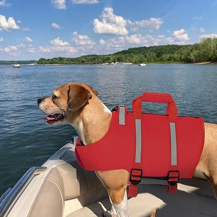 Queenmore Large Dog Life Vest For Swimming, XL Dog Life Jacket, Doggie Life Vest For Swimming Large Breed, Pet Life Jackets For Boating With Rescue Handle, Zipper, Pet Floating Vest For Pool (Red, XL)