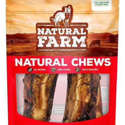 Natural Farm Dog Bones for Large Dogs (5-6 Inch, 2-Pack), 100% Beef Bone Marrow Dog Treats, High in Minerals & Vitamins, Grain-Free, Long-Lasting Bones Chews, Supports Dental Health