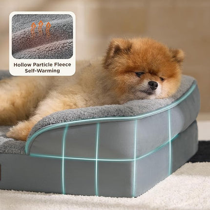 Bedsure Self Warming Orthopedic Dog Bed Medium Size Dogs - Washable Medium Dog Bed Waterproof, Comfort Pet Couch with Removable Cover, Supportive Foam Pets Sofa with Nonskid Bottom, Grey