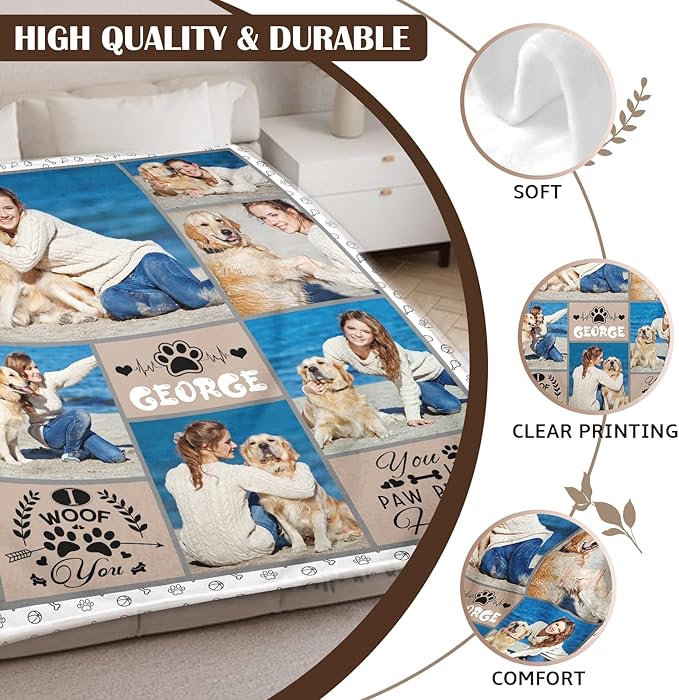 Personalized Pet Memorial Throw Blanket with Photo-Pet Memorial Gifts for Dogs Cats Loss of Dog Sympathy Gift Bereavement Remembrance Passing Away Gifts (6-Photos)