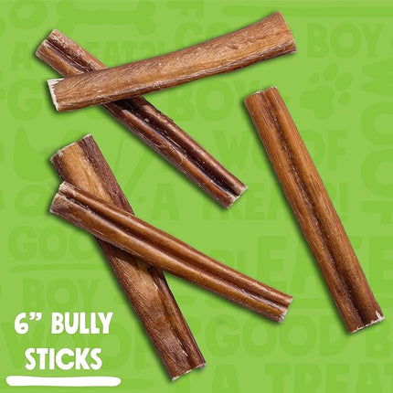 6 Inch Bully Sticks for Small Dogs | Odorless High Protein Single Ingredient Dog Treat (20 Pack)
