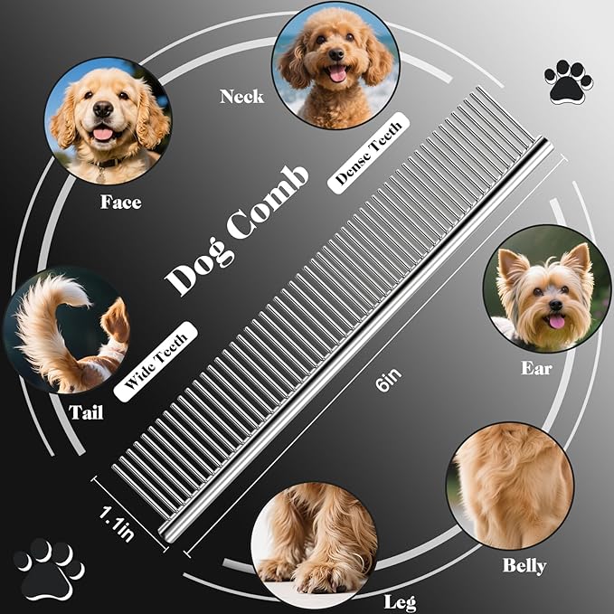 Professional 4 in 1 Dog & Cat Grooming Scissors Kit with Safety Round Tips,Sharp & Durable,Dog Shears for Grooming - Includes Straight, Curved, Thinning Scissors and Comb - Premium Pet Supplies