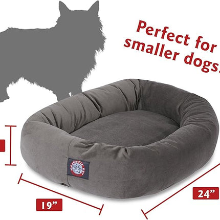 Majestic Pet 24 Inch Suede Calming Dog Bed Washable 24x19x7 (Inch) – Cozy Soft Round Donut Dog Bed with Spine Support for Dogs to Rest Their Head - Pet Bed Small – Gray