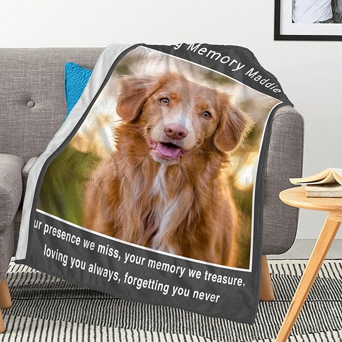 Custom Blankets with Photos, Dog Memorial Gifts for Loss of Dog, Personalized Blanket with Pet Name, Bereavement Gift for Loss of Dogs, Pet Memorial Gifts for Cat