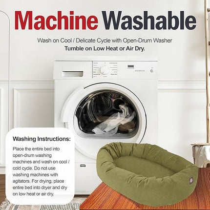 Majestic Pet 24 Inch Suede Calming Dog Bed Washable 24x19x7 (Inch) – Cozy Soft Round Donut Dog Bed with Spine Support for Dogs to Rest Their Head - Pet Bed Small – Sage (2025)