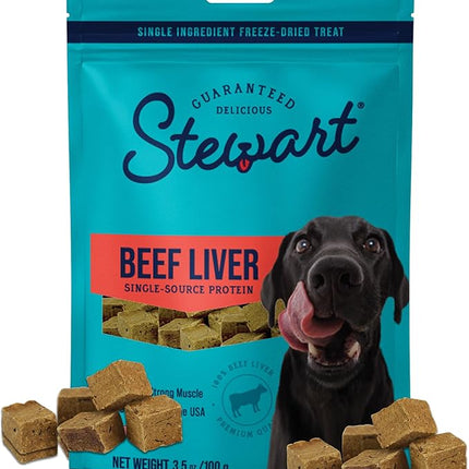 Stewart Beef Liver Dog Treats, 3.5 oz, ~75 Pieces, Freeze Dried Raw, Single Ingredient, 50% Protein Training Treats or Meal Topper in a Resealable Pouch, Grain Free, Gluten Free