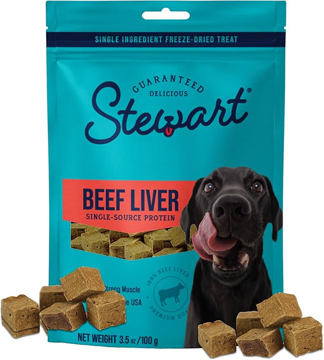 Stewart Beef Liver Dog Treats, 3.5 oz, ~75 Pieces, Freeze Dried Raw, Single Ingredient, 50% Protein Training Treats or Meal Topper in a Resealable Pouch, Grain Free, Gluten Free